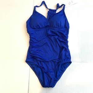Firpearl Womens 12 Swimsuit One Piece Royal Blue Strappy Knots Cinch Flattering